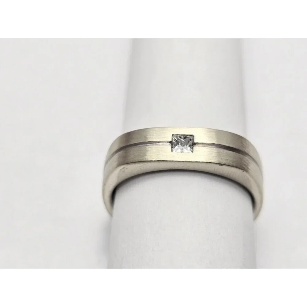 14K White Gold Matte Finish Comfort Diamond Square Wedding Band Ring Size 10.75
